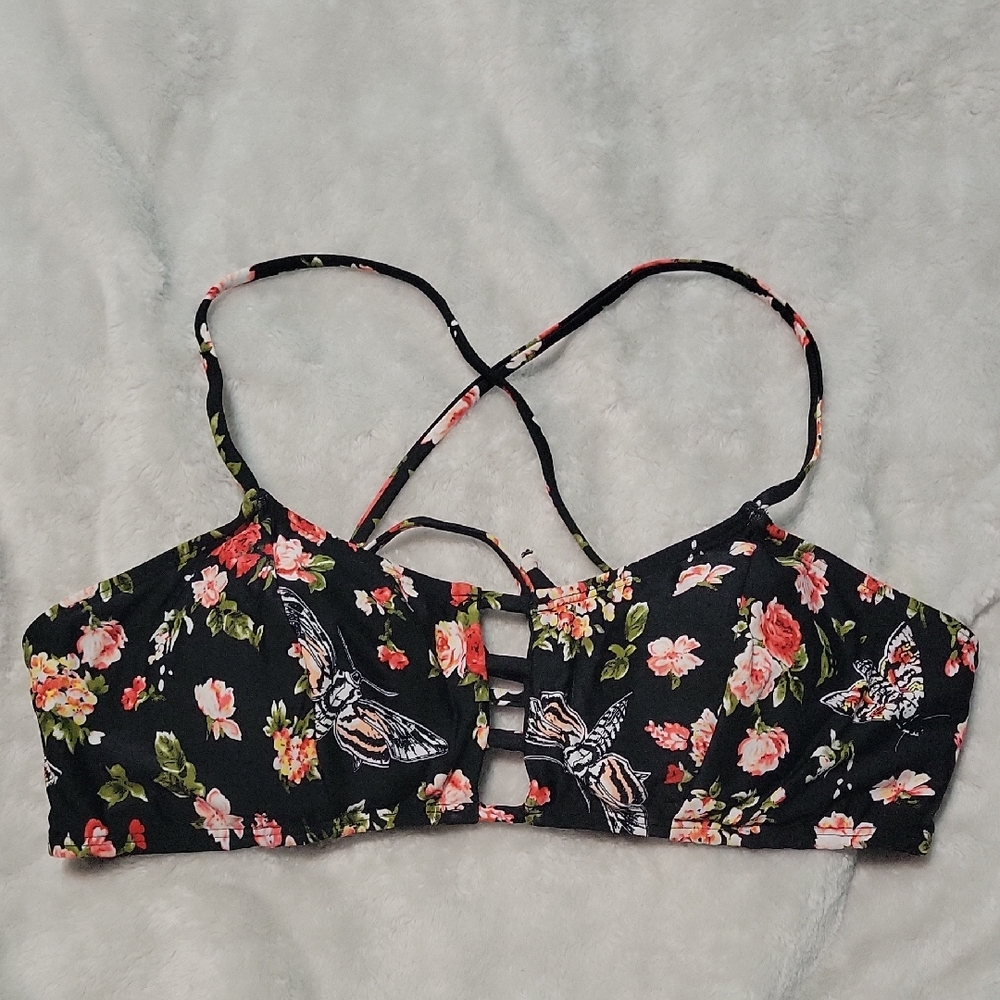 Floral Moth Print Bikini Top